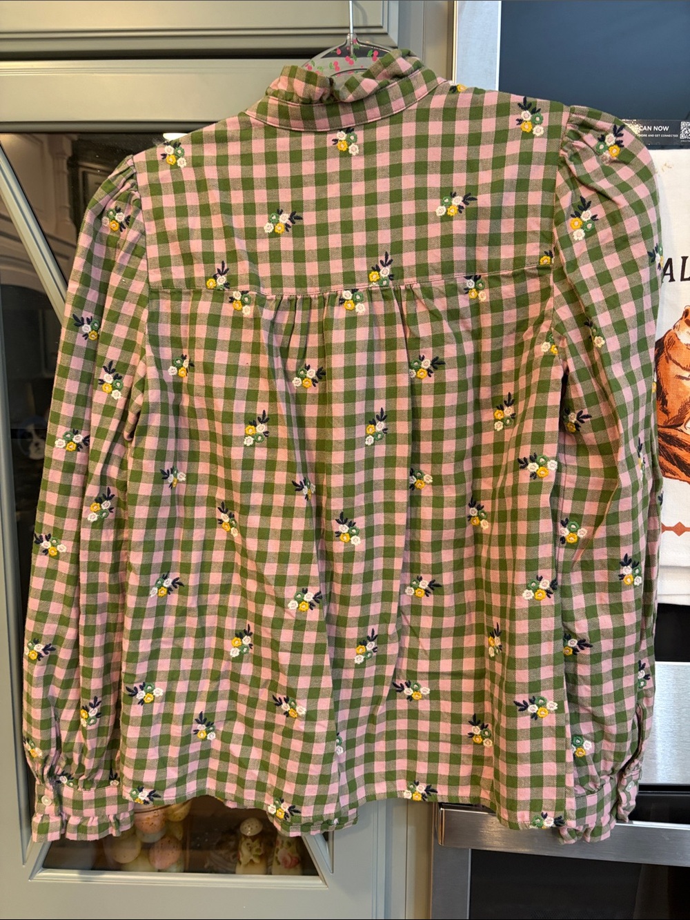 Boden Pink and Green Gingham Flannel Button-Down Floral Embroidery NWT 2 - Picture 5 of 6